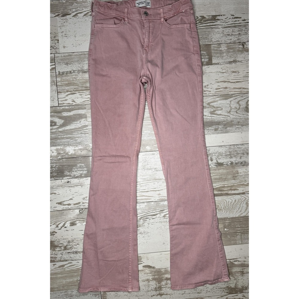 Abercrombie Kids Jeans Girls 18 Long Pink High Rise Flare Denim Stretch Pants